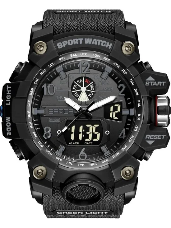 Men's Black Analog Quartz Sports Waterproof Military LED Digital Wrist Watch