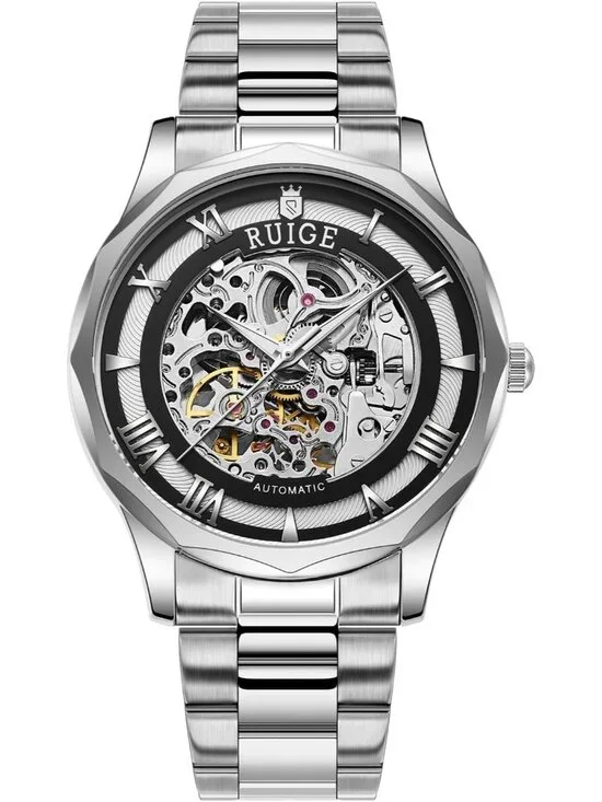 Men's White Fully Automatic Stainless Steel Waterproof Fashion Trend Wrist Watch