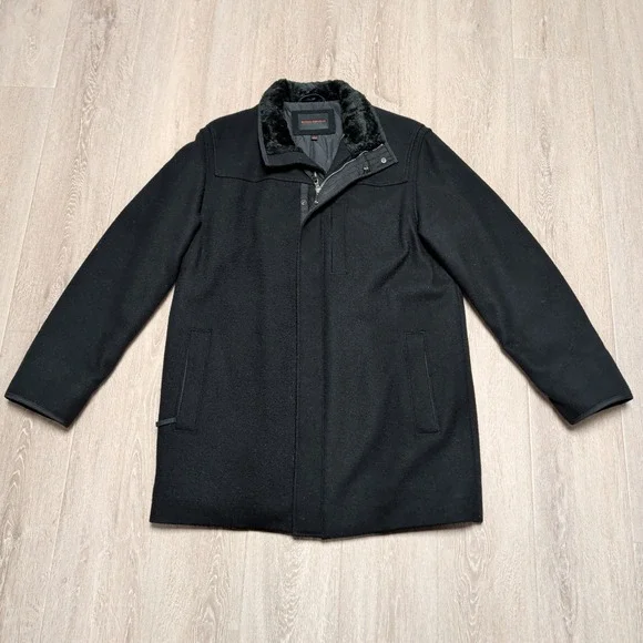 Vintage Banana Republic Mens L Black‎ Wool Blend Quilt Lined Jacket Mid Length