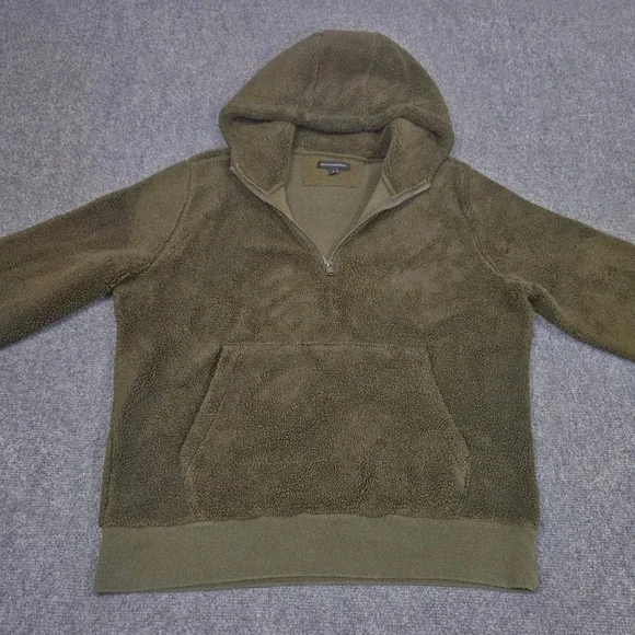 Banana Republic Mens Hoodie XL Olive Green Sherpa Fleece Sweatshirt Outdoor Cozy