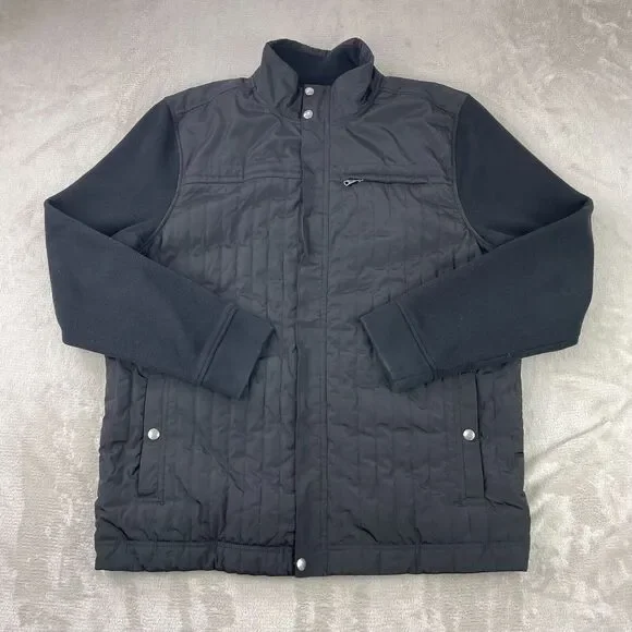 Banana Republic Jacket Men XL Black Full‎ Zip Quilted Mock Neck Long Sleeve