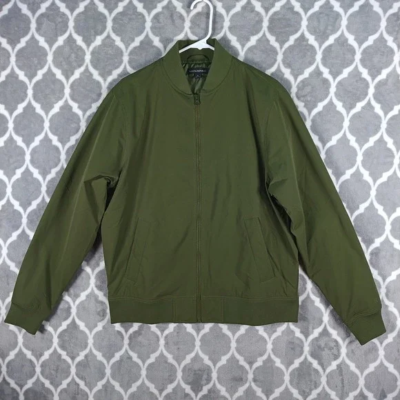 Banana Republic Bomber Jacket Men Medium Olive Green Lightweight Full Zip