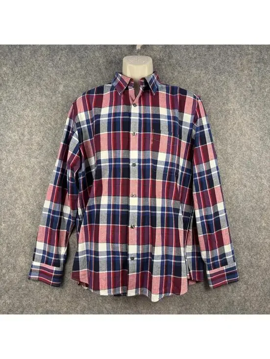 Banana Republic Long Sleeve Button Front Shirt Red Blue Black White Plaid Large