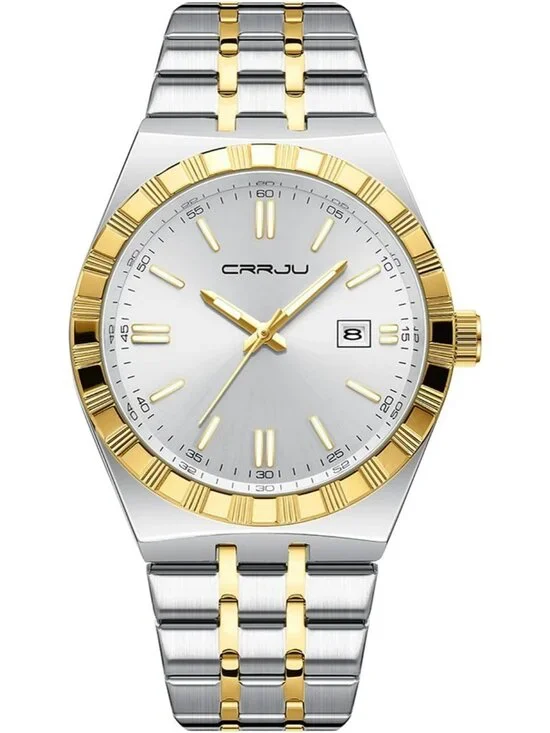 Men's Silver Gold White Luxury Luminous Analog Quartz Fashion Casual Wrist Watch