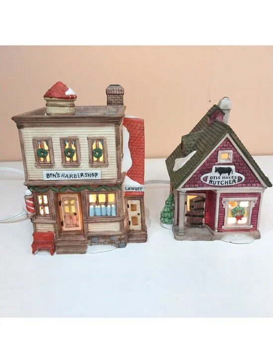 Department 56 New England Village Bens Barber Shop 5939-0 & Otis Hayes Butcher