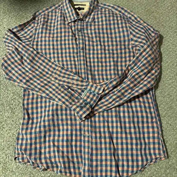 Banana Republic 100% Linen Camden Fit Gingham Plaid Button Down Shirt