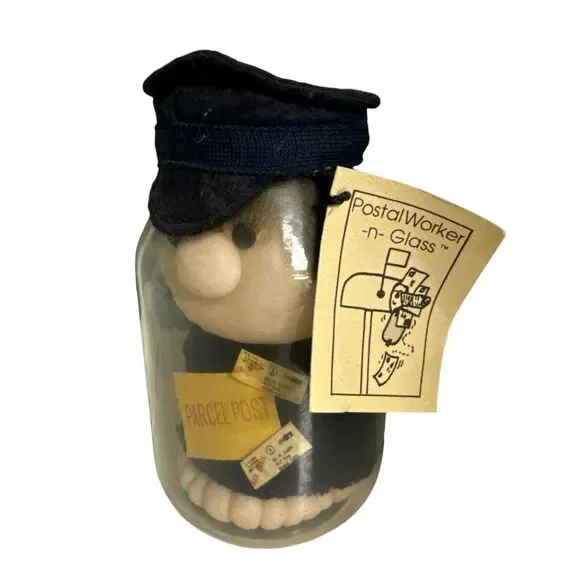 Vtg 1984 Postal Worker -n- Glass Plush FIGURINE Mailman Gift‎ Collectible