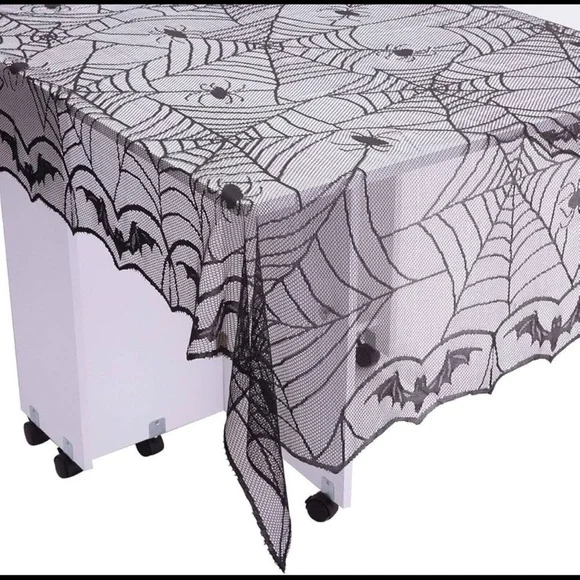 Halloween Lace Tablecloth & Mantel Scarf Set Spiderweb Black Gothic Décor