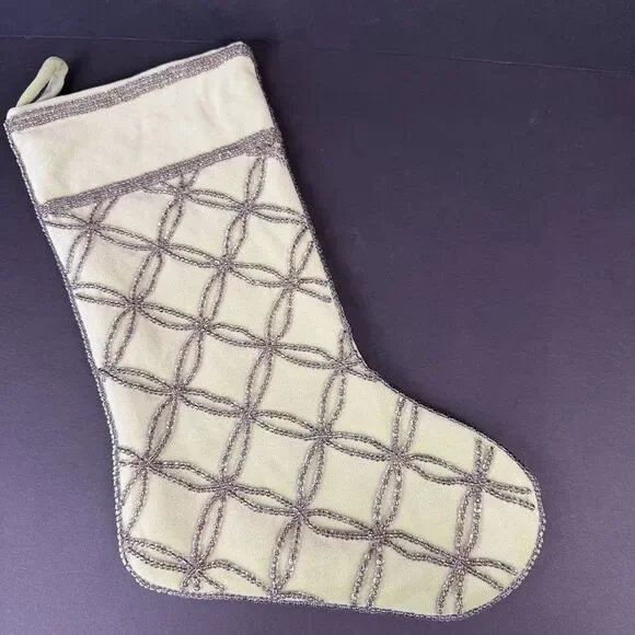 Martha Stewart Everyday Green Beaded Velvet 18 Inch Christmas Stocking