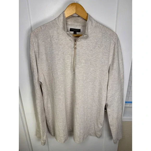 Banana Republic Core Temp Mens XL Quarter Zip Pullover Beige Heather 654536-00