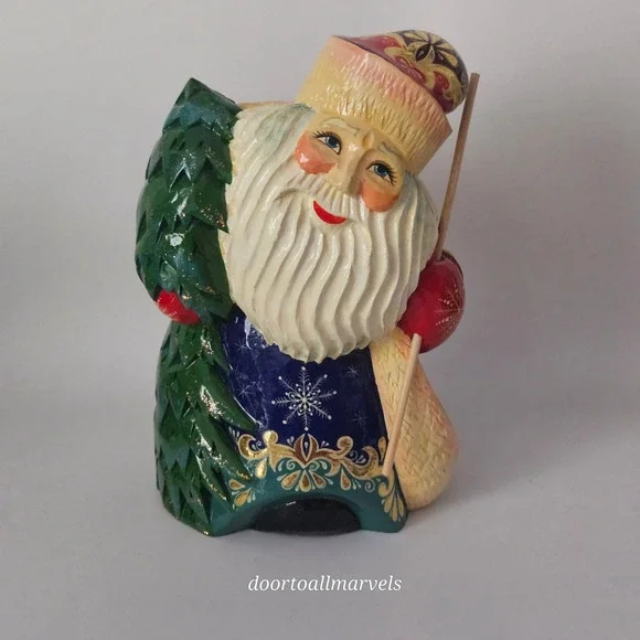 Hand Carved Russian Ded Moroz Santa Wood Figure 7
