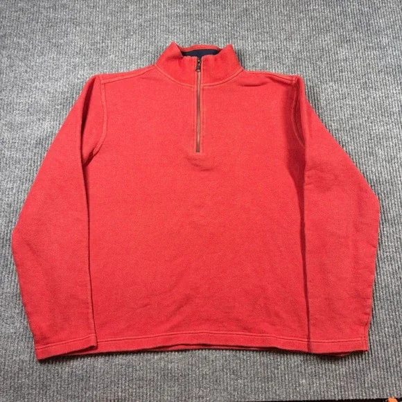 Banana Republic Pullover Men's L Red Quarter Zip Sweater Ribbed Knit Cotton‎