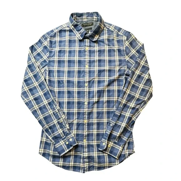 Banana Republic Shirt Mens Small Blue‎ Plaid Grant Fit Custom 078 Wash Cotton