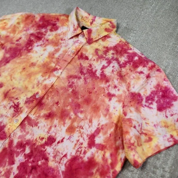 Banana Republic Linen Blend Shirt Men XL Slim Fit‎ Tie Dye Button Up