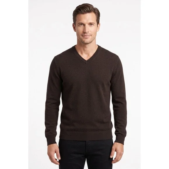 Banana Republic Sweater Brown Merino Wool V-Neck Knit 247270-03 - Large