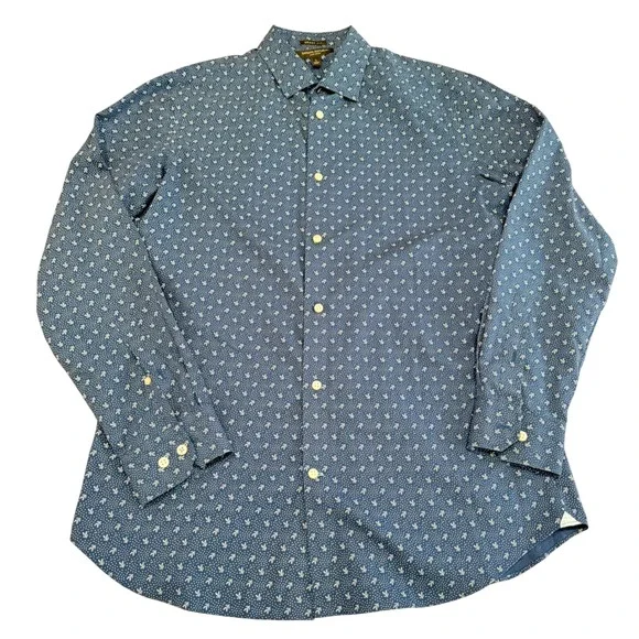 Banana Republic Grant Fit Blue Floral‎ Dot Non-Iron Shirt Men's Size Large