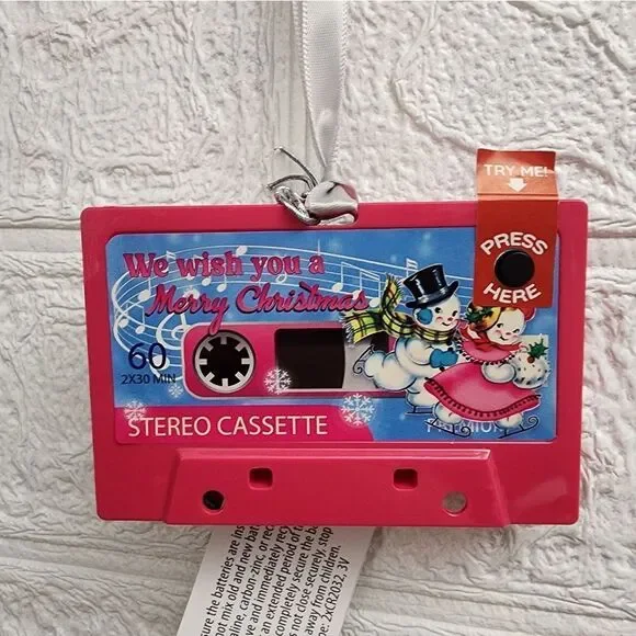 New Retro Santa Cassette Musical Ornament Plays 