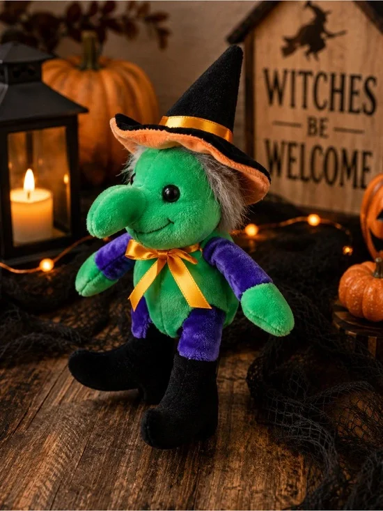 Vintage Halloween Witch Plush Green Purple 8” Genich