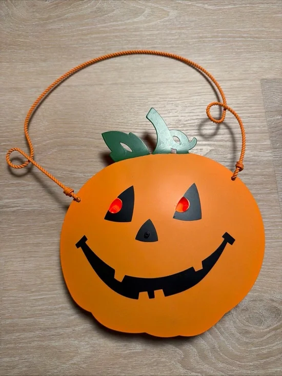 Metal Light Sound Motion Sensor Hanging Orange Halloween Jack O Lantern Pumpkin