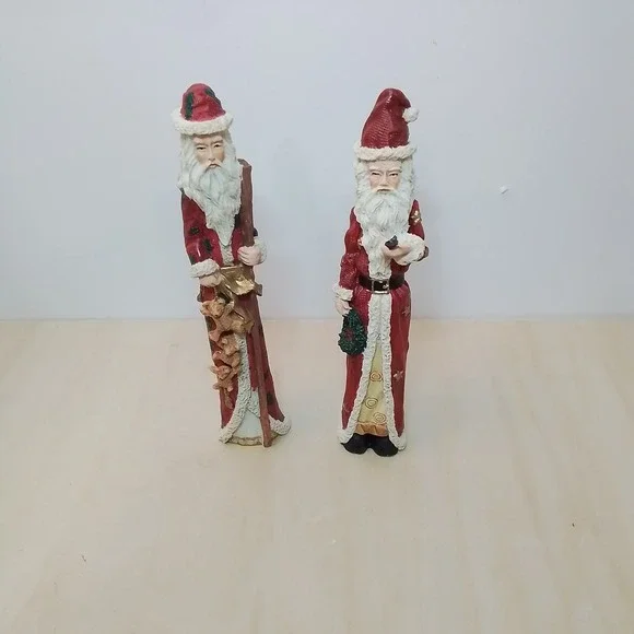 Set of 2 Vintage Santa Claus‎ Figurines Christmas Decor Festive Home Accents
