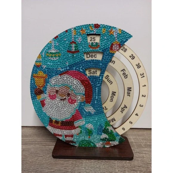 Wooden Diamond Painted Perpetual Rotating Desk Calendar‎ - Santa Claus
