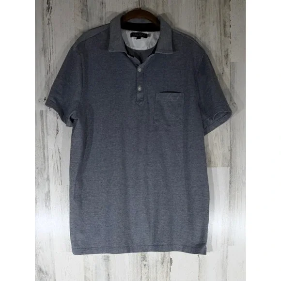 Banana Republic Performance Pique 3 Button‎ Polo Large Gray Chest Pocket Preppy