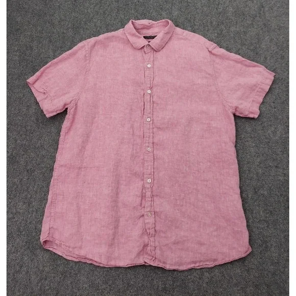 BANANA REPUBLIC Linen Shirt‎ Mens XL Pink Short Sleeve Camden Standard Fit Beach