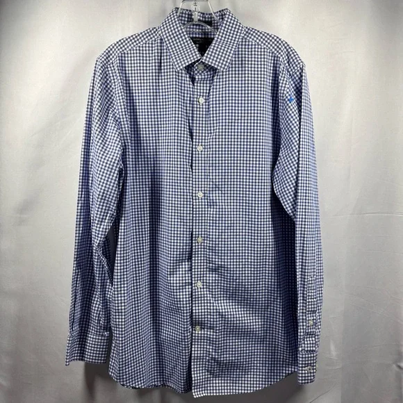 Banana Republic Men’s Med Blue and‎ White Gingham Button Down Camden Fit Shirt