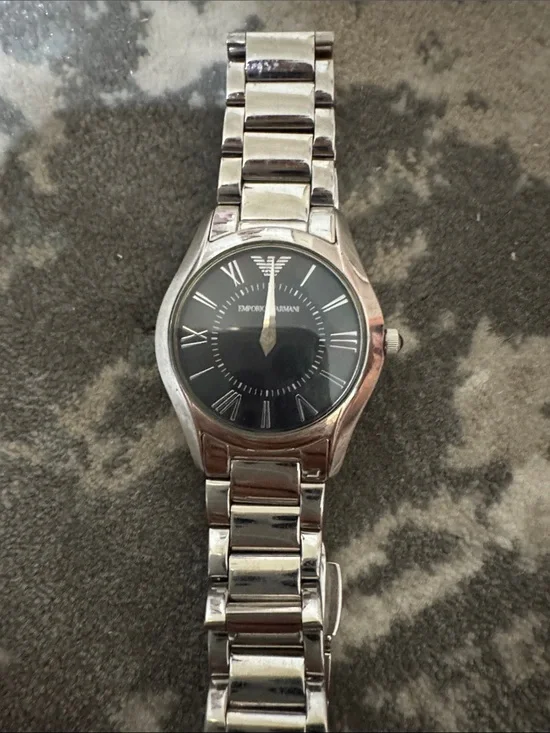Emporio Armani Silver Bracelet Watch with Black Dial