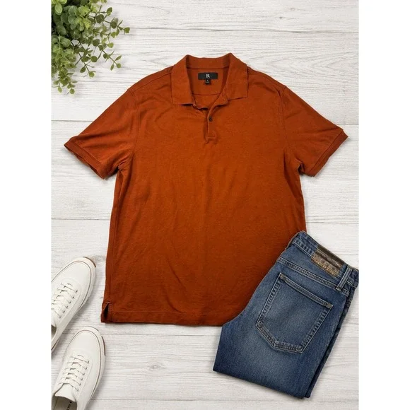 Banana Republic Mens‎ Short Sleeve Polo Shirt Burnt Orange Rust Large