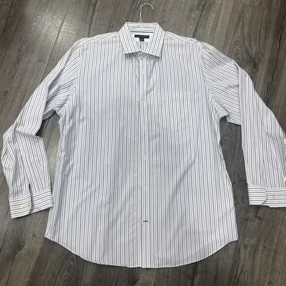 Banana Republic Mens Shirt 17-17.5 XL Button Down Striped White/Purple Collar