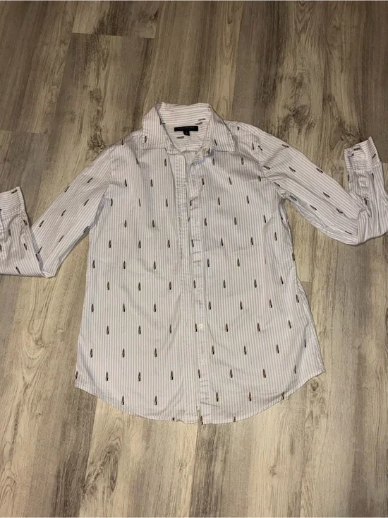 Banana Republic White Pinstripe Button-Down Shirt with Novelty Print