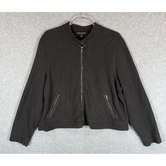 Banana Republic Jacket Mens 2XL Black CH Pique Moto Full Zip Cotton Blend Casual