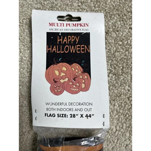 NIP Happy Halloween Flag Indoor Outdoor Multi Pumpkins 28” x 44” Decorative Flag