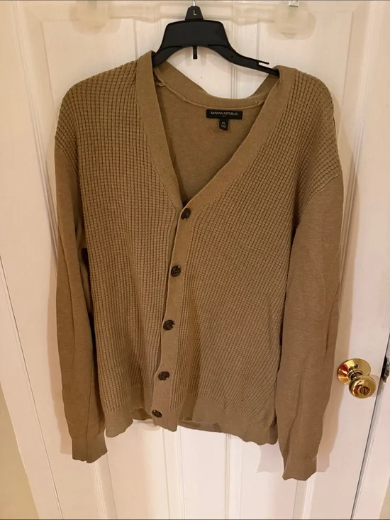 Banana Republic Men's Tan Button-Up Waffle Knit Cardigan