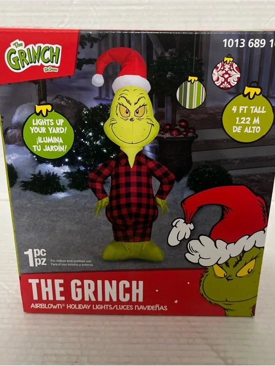 Genmy Dr. Seuss Holiday The Grinch Plaid Pajamas Airblown 4ft New Indoor Outdoor