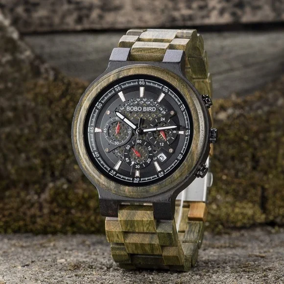 GREEN WOODEN UNISEX MEN WOMAN CASUAL WORK WATCH NEW