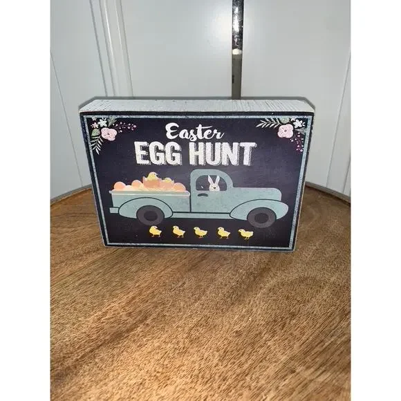 Easter Egg Hunt Rustic Farmhouse Wooden Block‎ Sign Multicolor 7