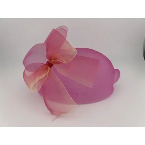 Pink Glass Easter Bunny Textured Decorative With Bow‎