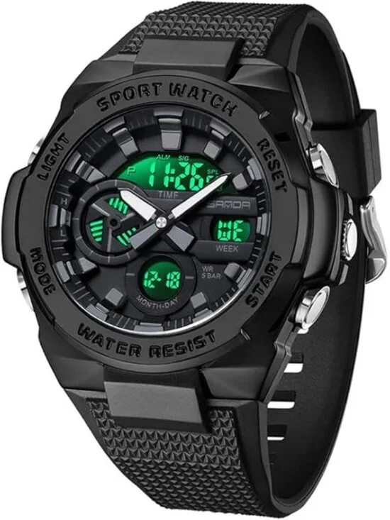 Mens All Black Analog Quartz Electronic Military Multifunction Digital Watch