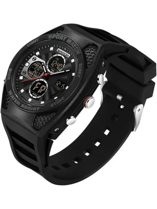 Mens Black Analog Quartz Electronic Military Multifunction LED Digital Watch