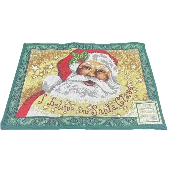 Christmas Tapestry Accent Rug‎ “I Believe In Santa”  19” X 27” NEW