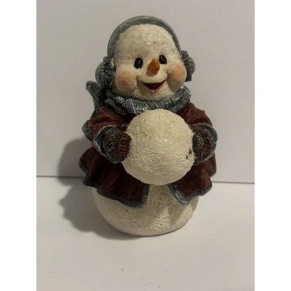 Snowman in Red Coat with Snowball Figurine Frosty Christmas Holiday Decor 6