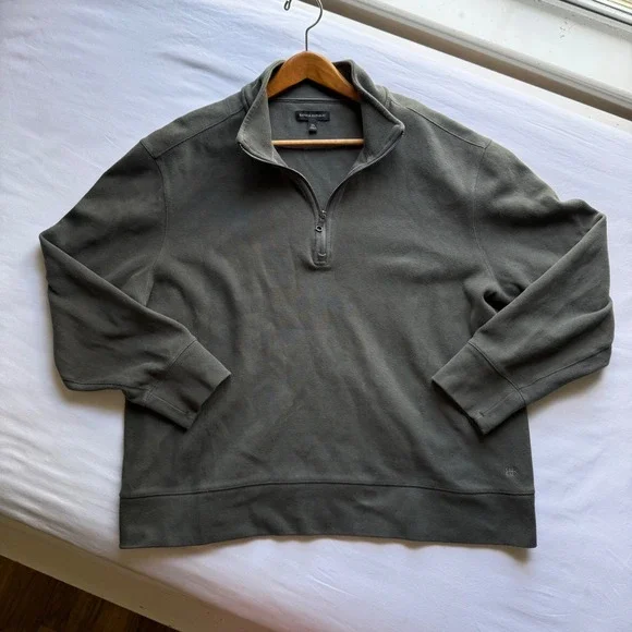 Banana Republic Mens XXL Olive Green Quarter Zip Pullover Sweatshirt Mock Neck