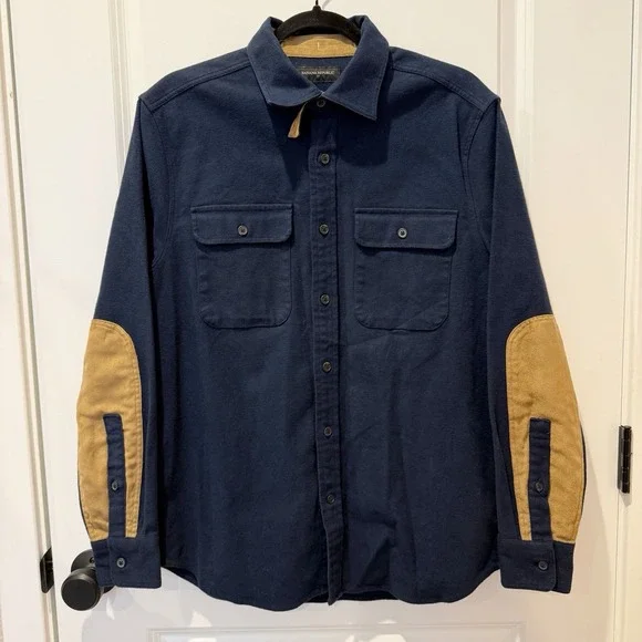 Banana Republic Mens‎ Moleskin Button Up Shirt Small Navy Thick Elbow Patch