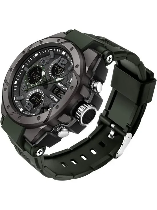 Men's Army Green Analog Quartz Sports Waterproof Military Tactical Digital Watch