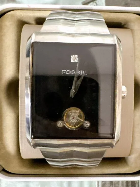 Fossil Twist Arkitekt ME1018 Rectangular Stainless Steel Black Dial Watch