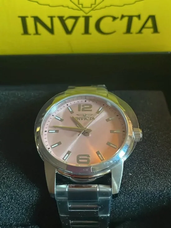 Invicta Men’s Silver Watch with Pink Sunray Dial