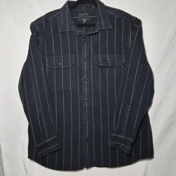Banana Republic Mens XL Heavy Weight Shirt Jacket Standard Fit Navy Blue/Striped