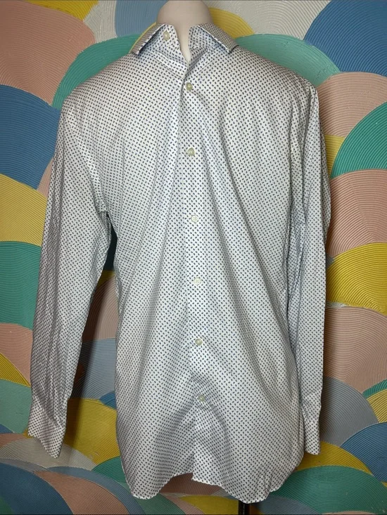 Banana Republic Men's White Micro-Print Button-Down Shirt sz M 100%